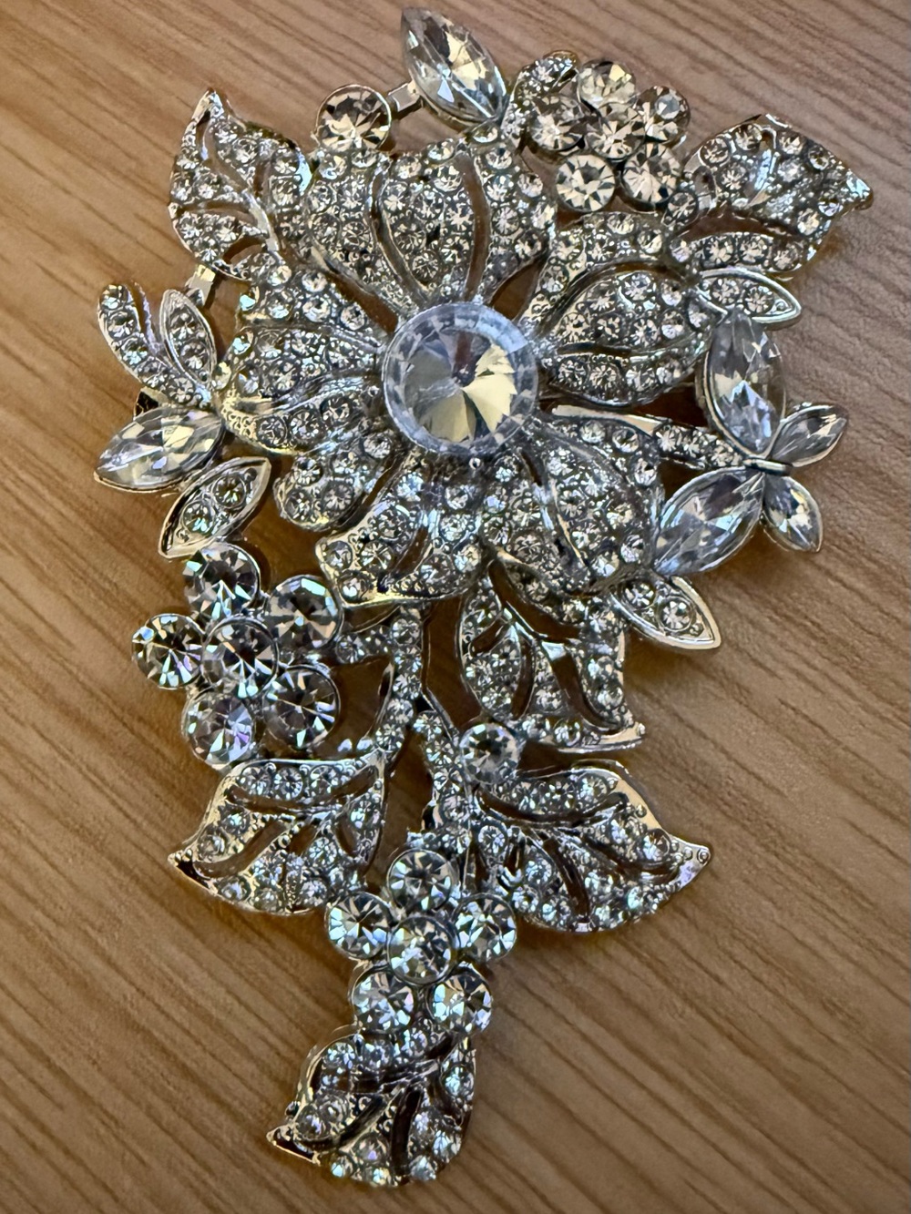 Crystal Floral Brooch - Silver-Tone Sparkle Lapel Pin